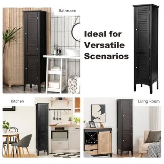 Costway Freestanding Bathroom Storage Cabinet Linen Tower Kitchen Living Room Grey\Black\Brown\White image {6}