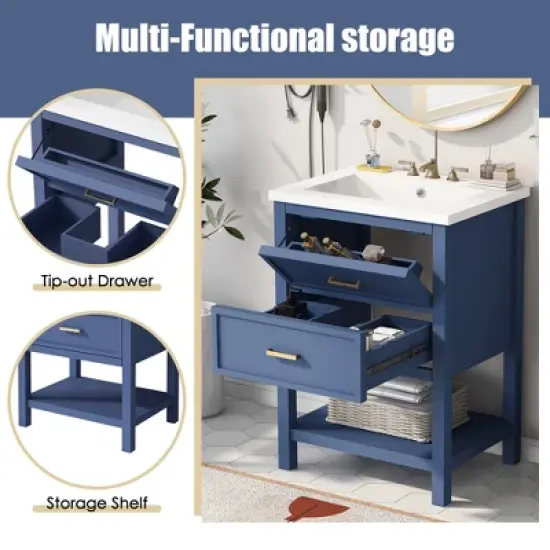 24" Bathroom Vanity with Ceramic Sink, Modern Storage Cabinet with 2 Drawers, Single Basin Vanity Top with Anti-Spill Hole - ModernLuxe image {4}