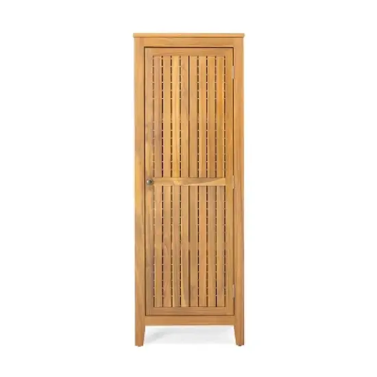 62" Outdoor Acacia Storage Cabinet with Slatted Doors and Adjustable Shelves,Tall Weather-Resistant Garden Organizer-The Pop Home image {4}