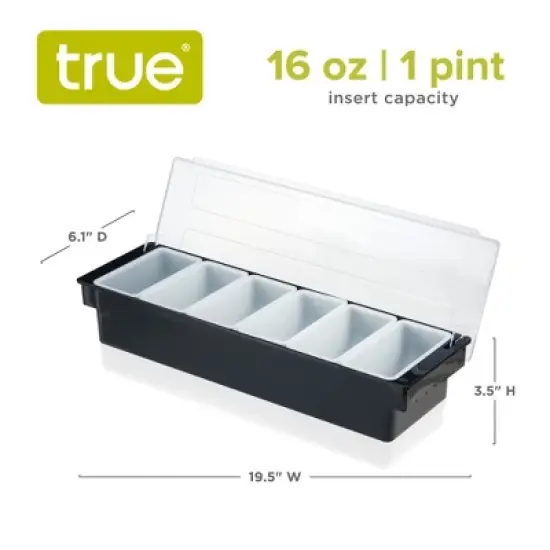 True Garnish Tray - 6 Removable Inserts and Ice Reservoir, Bar Caddy with Lid for Garnishes, Bartender Accessory for Cocktail Recipes, Plastic image {2}