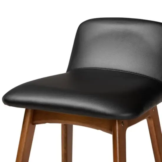 2pc Darrin Faux Leather and Wood Counter Height Barstools Black/Walnut/Brown - Baxton Studio image {3}