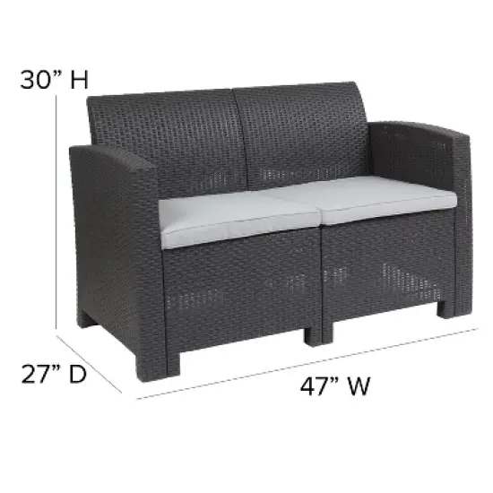 Flash Furniture Faux Rattan Loveseat with All-Weather Cushions image {3}