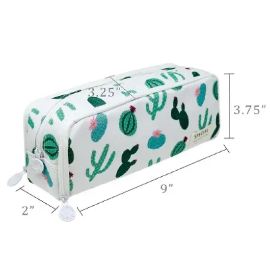 Wrapables Large Capacity Pencil Case, 3 Compartment Pencil Pouch for Stationery Pens, Cactus image {1}
