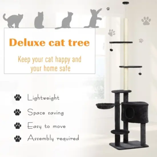 MaseiKar Adjustable Height Floor-To-Ceiling Vertical Cat Tree with Carpet Platforms, Condo & Rope Scratching Areas, Dark Grey image {3}