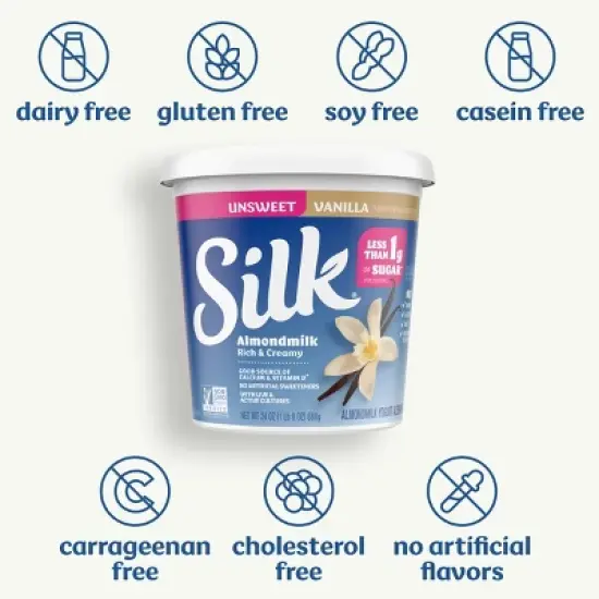 Silk Unsweetened Vanilla Almond Milk Yogurt Alternative - 24oz Tub image {3}