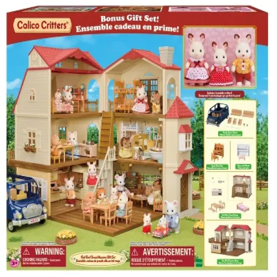 Calico Critters Red Roof Grand Mansion Gift Set, Dollhouse Playset with 3 Figures, Furniture, Vehicle and Accessories image {9}