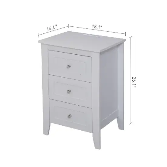 Angel Sar White Night Stand with Charging Station, Modern Nightstand with 3 Drawers image {1}