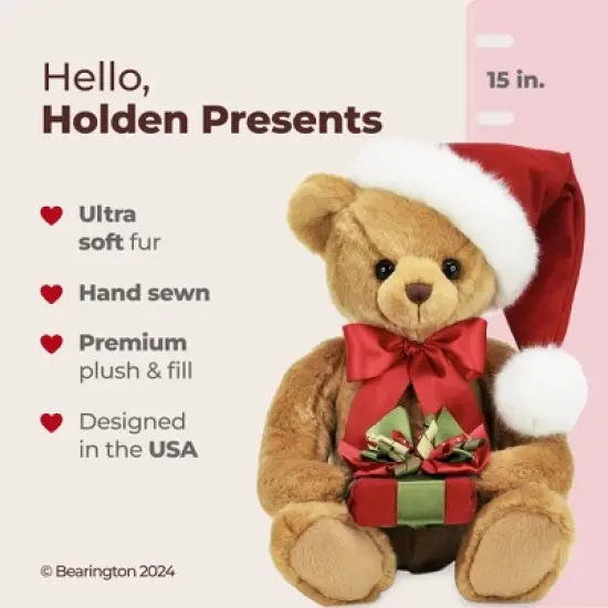Bearington Holden Presents Christmas Teddy Bear, 15 Inch Christmas Bear Decorations, Ideal Holiday Bear Gift for Kids & Teens image {5}
