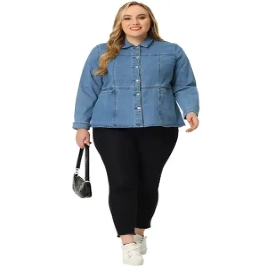 Agnes Orinda Plus Size Denim Jackets for Women Classic Button Up Solid Color Jean Jacket image {2}
