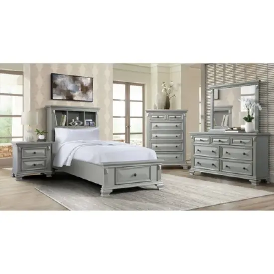 Twin Trent Storage Bookcase Bed with USB Gray - Picket House Furnishings image {3}