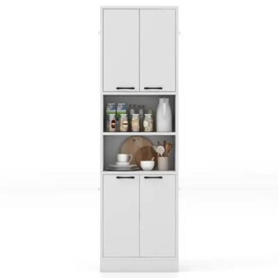 Tangkula Kitchen Pantry Cabinet 75&rdquo; Tall Freestanding Cupboard with Doors & Shelves Safety Hinges & Anti-tipping Devices Black/White image {10}