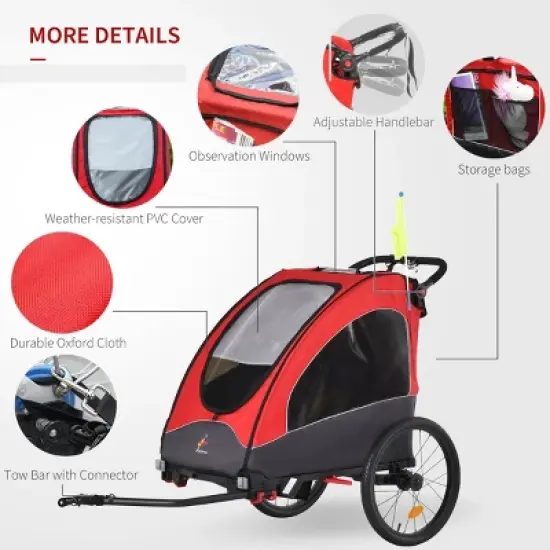 3-in-1 Bike Trailer and Stroller for Kids with Jogger Mode and Foldable Frame-3irtyhousy image {2}