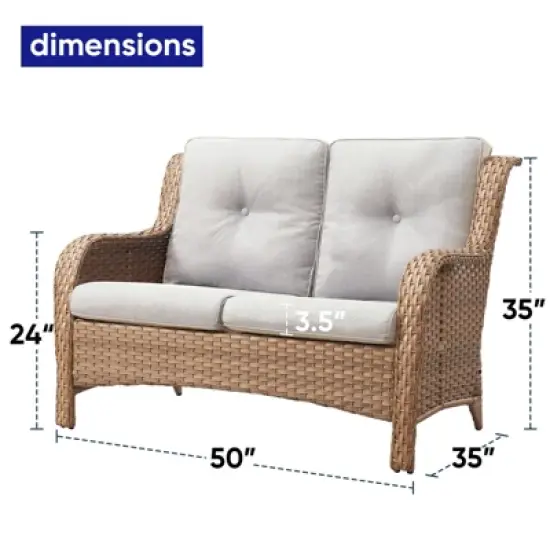 POCASSY 50" Wide Wicker Outdoor Loveseat Sofa with Weather Resistant Yellow Rattan for Porch, Balcony image {8}