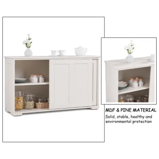 Costway Kitchen Storage Cabinet Sideboard Buffet Cupboard Wood Sliding Door Pantry White image {6}