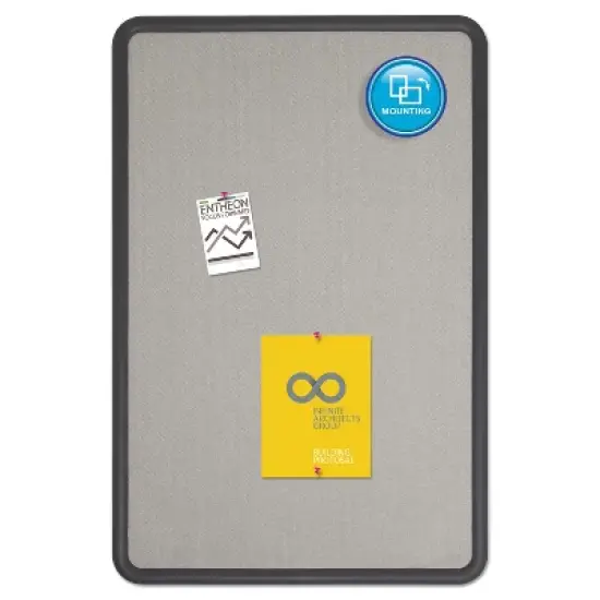 Quartet Contour Fabric Bulletin Board 36 x 24 Gray Surface Black Plastic Frame 7693G image {2}