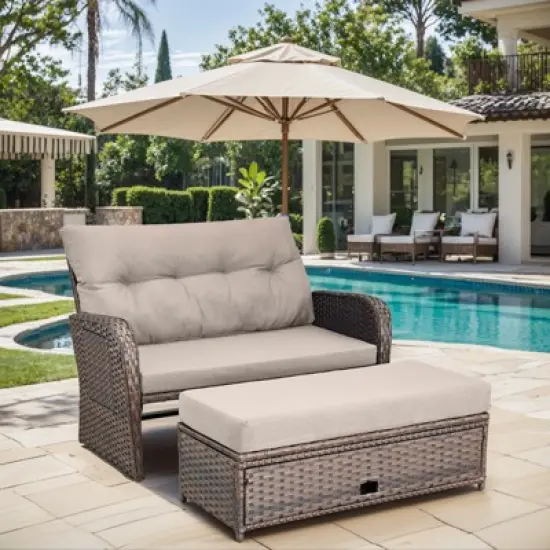 Outdoor Patio Double Lounge Chair with Ottoman image {3}