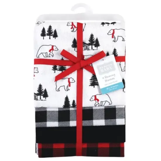 Hudson Baby Infant Boy Cotton Flannel Receiving Blankets, Buffalo Plaid Bear, One Size image {1}