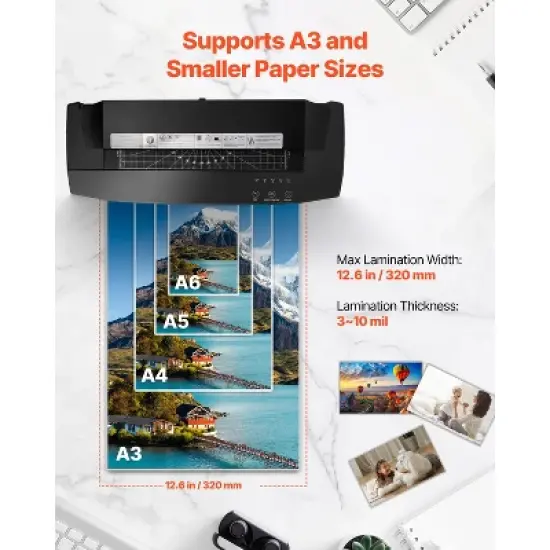 VEVOR Laminator Machine, Cold and Hot Lamination for Max A3 Paper Size, 1 min Quick Warm Portable Laminator, 3-10 mil Thickness, Black image {3}