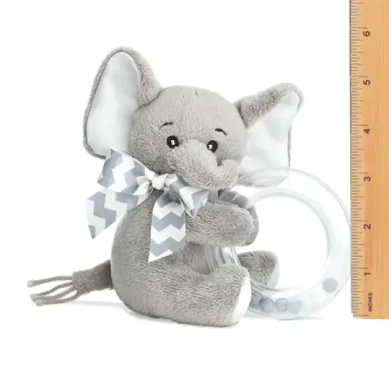 Bearington Collection Lil' Spout Plush Stuffed Animal Gray Elephant Ring Rattle, 5.5" image {4}