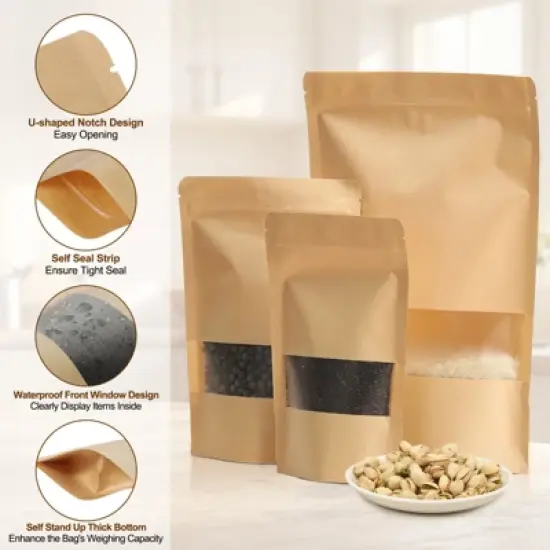 Unique Bargains Kraft Paper Zip Closure Clear Window Food Storage Containers 60 Pcs image {2}