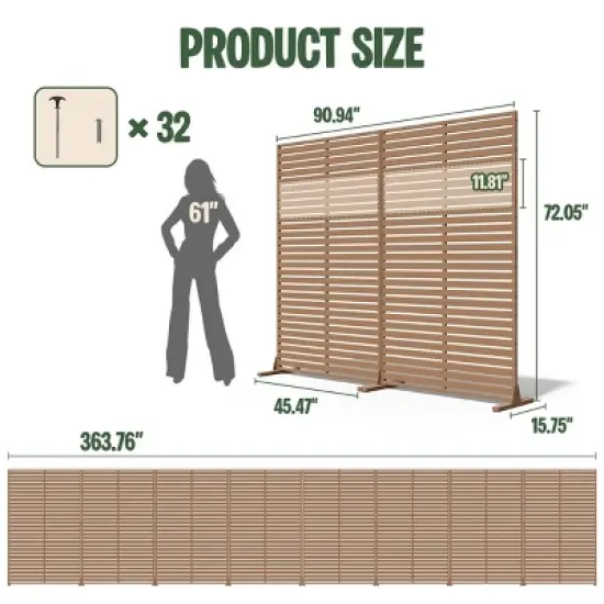 SEVOBAL 8pc Patio Screen Patio Privacy Porch Screen Patio Screens Paged Patio Decorative Screens Patio Screen Decor Outdoor, Brown, 363.76"*15.75"*72" image {2}