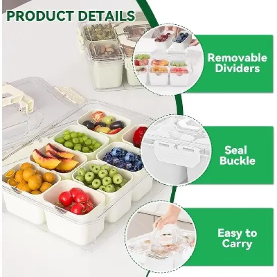 Acoinel Divided Serving Tray with Lid and Handles 8 Compartments Snack Box Container Charcuterie Organizer image {2}