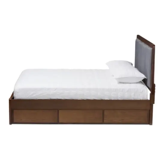 Brannigan Modern and Contemporary Fabric Upholstered Walnut Finished Storage Platform Bed Gray/Brown - Baxton Studio image {2}