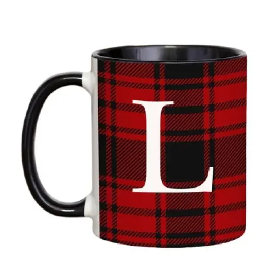 Personalization Mall Christmas Red Plaid Initial Coffee Mug image {14}