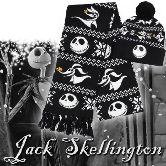Disney The Nightmare Before Christmas Jack Skellington and Zero Beanie Scarf Set Black image {3}