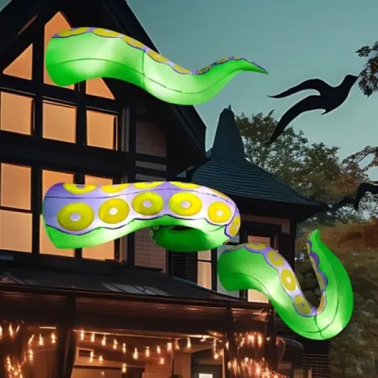 Joyfy 3 Pcs Halloween Inflatable Outdoor Decorations, Giant Octopus Tentacle with Built-in LEDs Broke Out from Window for Halloween Window Roof Decor image {3}
