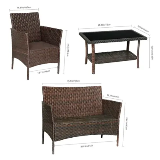 FIONECA 4-Piece Outdoor PE Rattan Sofa Set with Coffee Table and Sapphire Blue Cushions image {5}