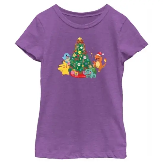 Girl's Pokemon Christmas Tree Characters T-Shirt image {3}