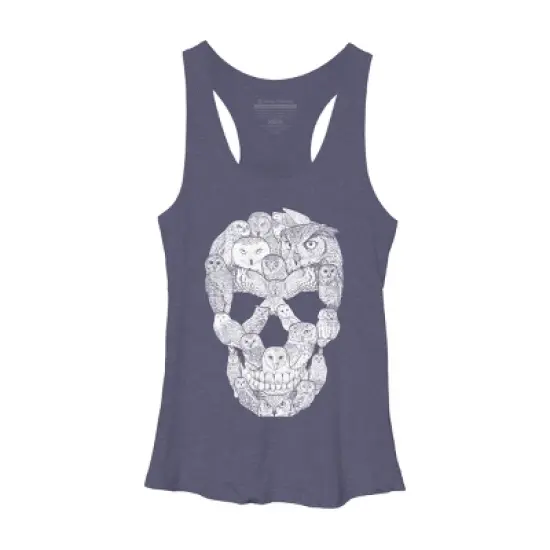 Women's Design By Humans Sketchy Owl Skull By Dinny Racerback Tank Top image {5}