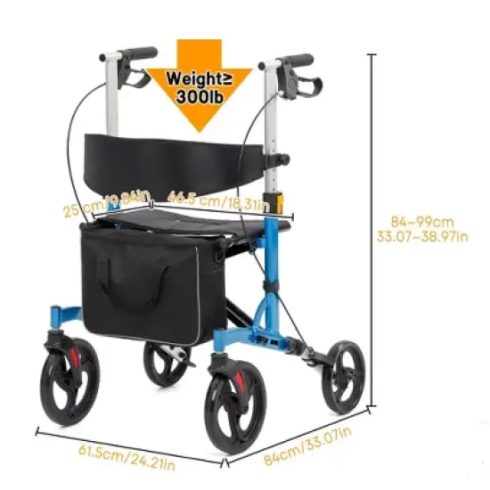 Whizmax Rolling Walkers for Seniors with Widen Seat, Lightweight Aluminium Frame Rollator Walker with Dual Braking System/Thick Backrest/ 4 Wheels image {4}