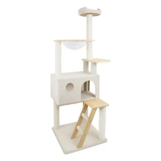YOOCOZZ Cat Tree with Wood Ladder and Transparent Spacecraft image {1}