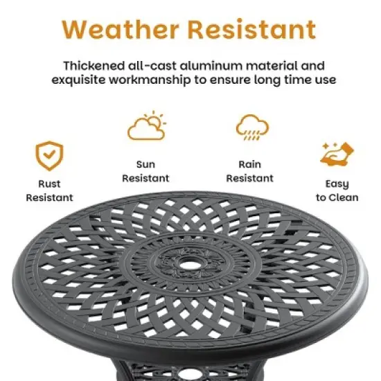 5-Piece Patio Set: Round Table & 4 Chairs - Cast Aluminum, All-Weather/Umbrella Hole & Adjustable Legs for Balcony/Backyard image {5}