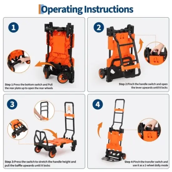 Folding Hand Truck, 2-in-1 Convertible Dolly Cart with Storage Basket, 330LB Capacity, 4 Wheels, Retractable Handle for Moving, Green image {4}