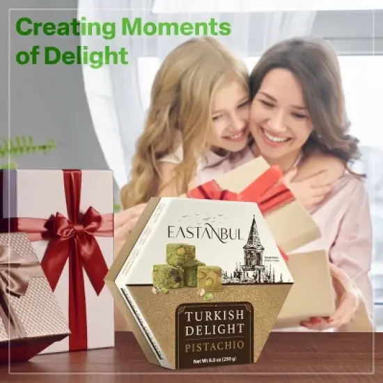 Eastanbul Turkish Delight Pistachio, Double Roasted Pistachios Filled, Lokum, Loukoumi, 8.8oz image {7}