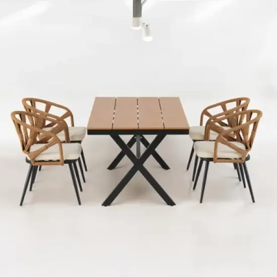 Contemporary Outdoor Set with PE Rattan Chairs and Plastic Wood Table &acirc;&acirc;&sbquo;?Weather-Resistant, Minimalist Design for Gardens, Patios, and Lawns image {6}