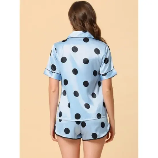 cheibear Women's Silky Satin Polka Dots Nightwear with Shorts Lounge Set image {2}