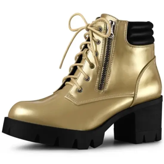 Perphy Women's Platform Lace Up Chunky Heel Ankle Combat Boots image {8}