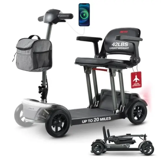 Scooters for Adults 4 Wheel Powered Mobility Scooters Lightweight Folding Electric Bike for Seniors 265 lbs Capacity Bicycle USB Charger Port Black image {9}