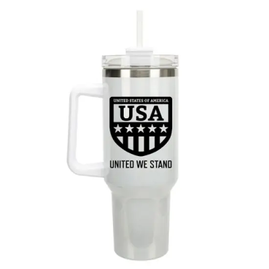 100 North USA United We Stand Flag Shield Wrap-Around 40 Oz. Stainless Steel Water Bottle Coffee Mug, Spill & Leak Resistant, Travel Tumbler with image {5}