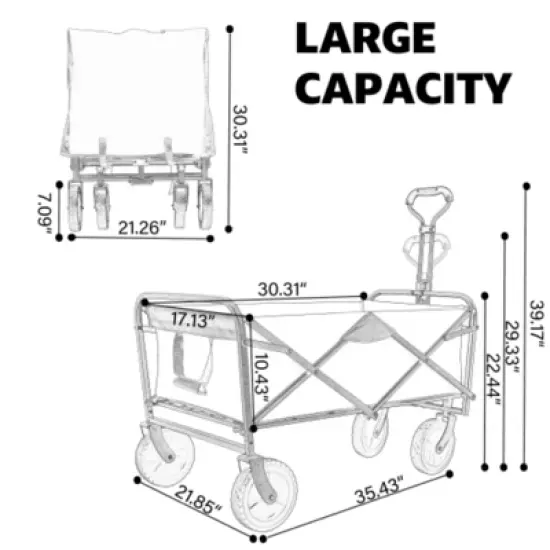 FURNIinspire Outdoor Serving Carts Collapsible Folding Wagon 300L Collapsible Wagon with Tailgate All-Terrain Wheels, Red, 35.43"*21.85"*39.17" image {2}