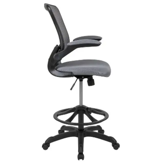 Flash Furniture Mid-Back Mesh Ergonomic Drafting Chair with Adjustable Foot Ring and Flip-Up Arms image {11}
