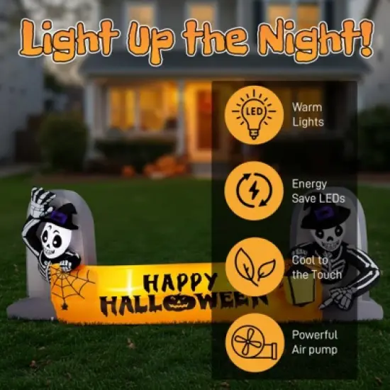 Syemin Decorative Holiday Scene Props Halloween Inflatable Decorations Skeleton Tombstone Banner, Outdoor Decor Yard Decor, Orange, 112"*40"*45" image {3}