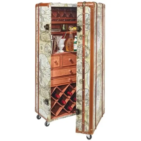 Design Toscano Italian-Style World Map Cocktail Bar Steamer Trunk image {2}