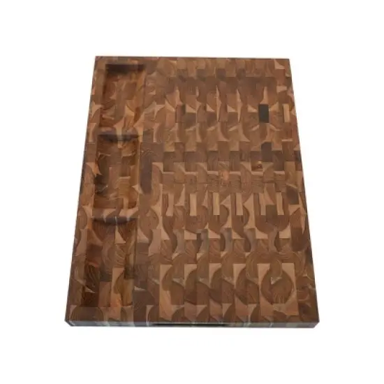 EcoDecors FSC Teak 20x15 End Grain Cutting Board with Charcuterie Tray image {2}