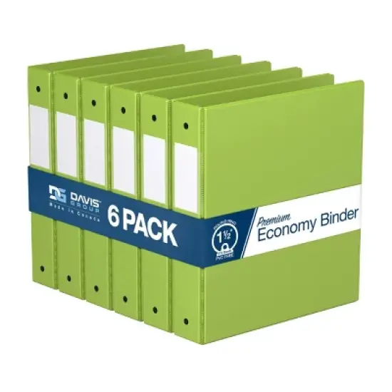 Davis Group 6pk 1.5" Premium Economy Round Ring Binders Lime Green: Hard Cover, 275 Sheet Capacity, 2 Pockets, Polypropylene image {8}