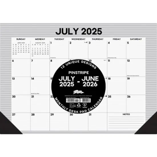 Willow Creek Press Pinstripe Academic July 2025 - June 2026 17"x12" Small Monthly Deskpad Calendar image {2}